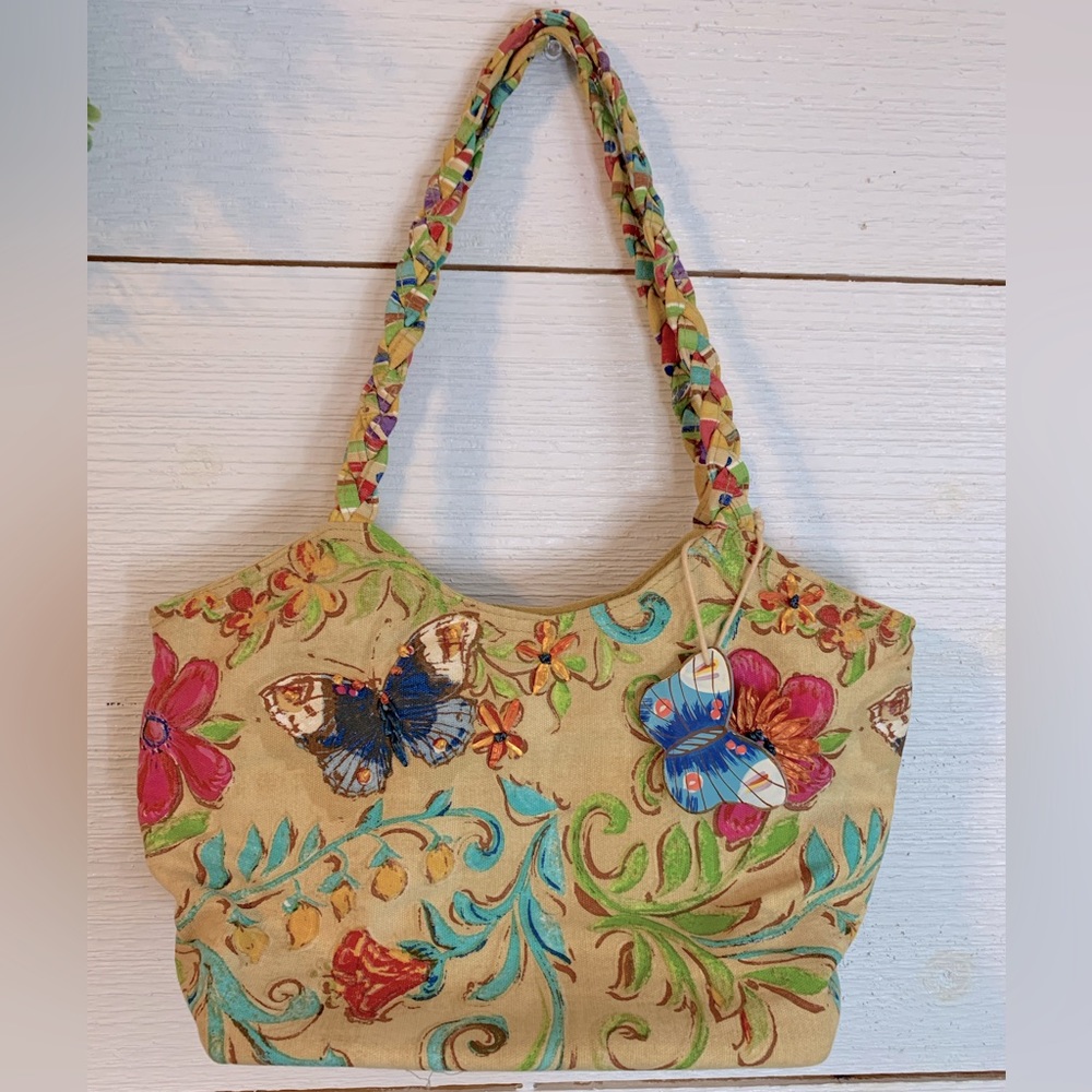 Over the shoulder pocketbook.  Flowers & Butterflies Design.